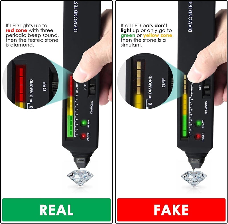 DANOPLUS Diamond Tester Professional Diamond Tester Pen with UV Light, Real Diamonds Tester High Accurate Diamond Tester Tools Gem Tester for Different Sizes of Diamond Stones - Image 2